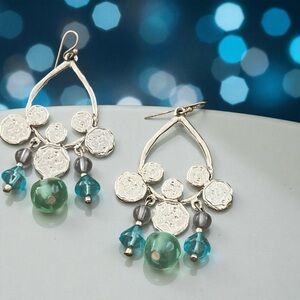 Sweet Little Costume Silver Tone and Blue Dangle Earrings